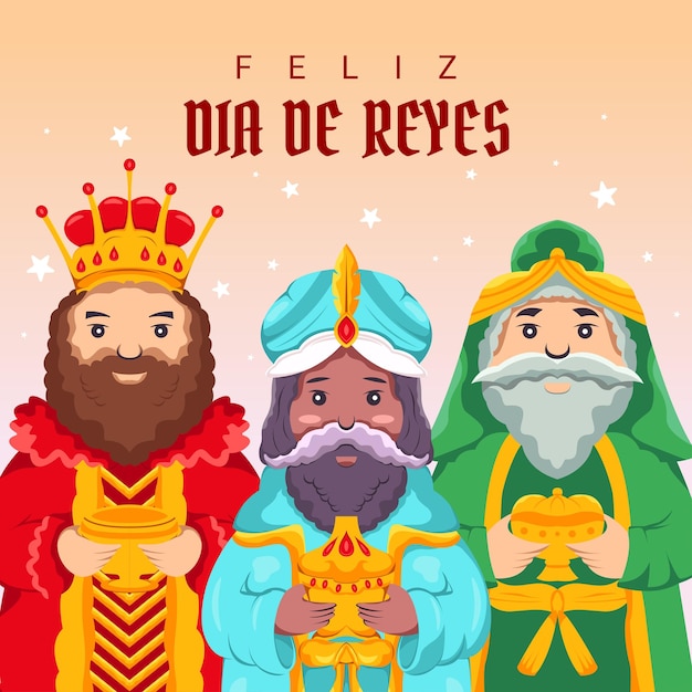 Vector social media post sjabloon illustratie van drie koningen personages voor feliz dia de reyes groet