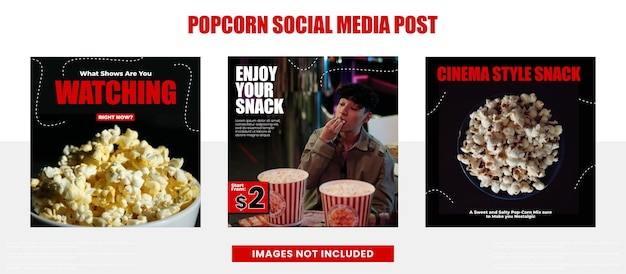 social media post-sjabloon voor popcorn snacks pop corn thema social media post