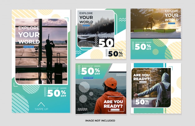 Social media post and stories templates travel banner