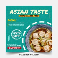 ベクトル social media post template asian food poster. asian taste green ads. poster of menu ramen restaurant
