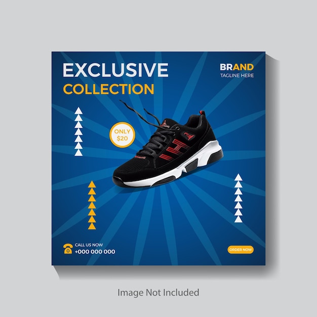 Vector social media post template in background with best shoes for advertising design and sports