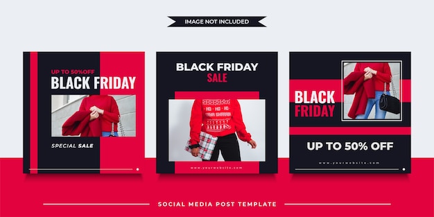 Social media post template for black friday sale promotion in black and red style