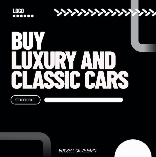 Шаблон публикации в социальных сетях для компании по аренде автомобилей под названием «Роскошные и классические автомобили».