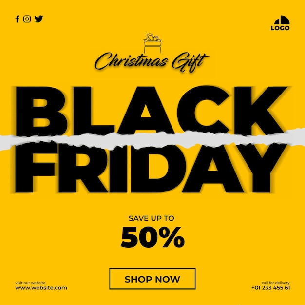 Vettore modello di post sui social media regalo di natale black friday la più grande vendita dell'anno