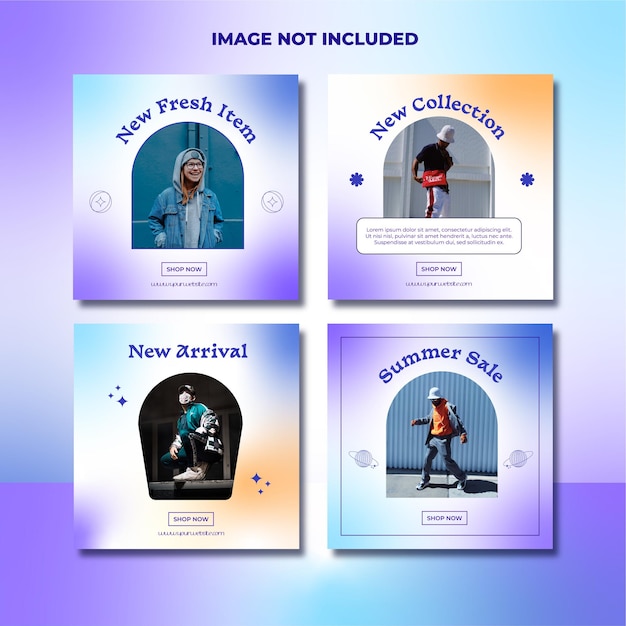 Social media post template collection fashion sale gradient style
