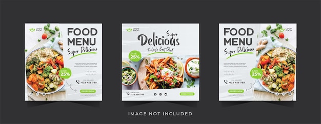 Social media post template for delicious food menu promotion and marketing banner frame