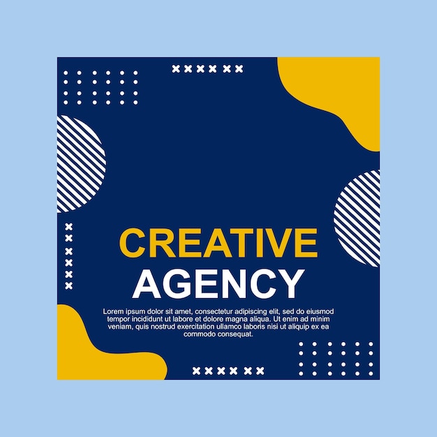 Social media post template design in blue and yellow for creative agencies