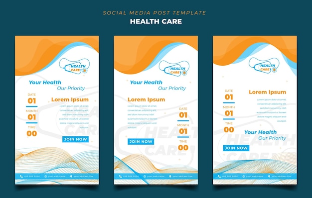 건강 관리 디자인을 위한 세로 추상적 인 배경의 소셜 미디어 포스트 템플릿 디자인