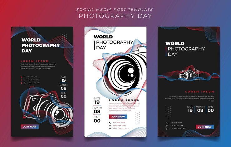 Vector social media post template design with camera illustration for world photography day design