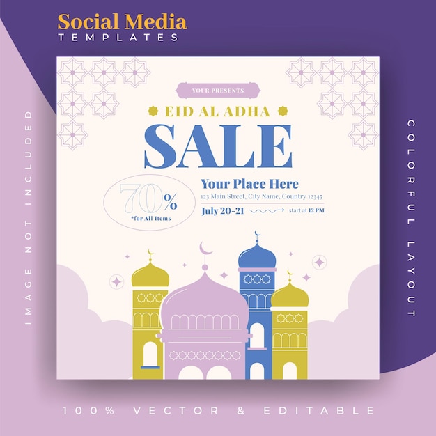 Vector social media post template for eid al adha celebration eid al adha social post