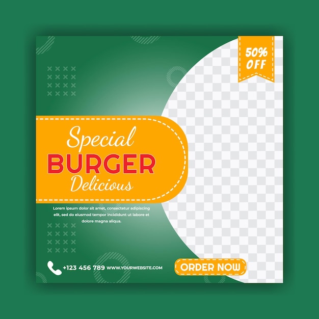 Social media post template for food menu promotion banner