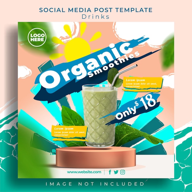 Social media post template organic smoothies with avocado