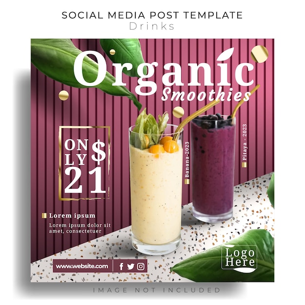 Vector social media post template organic smoothies