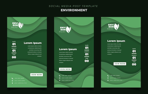 Social media post template in portrait with green paper cut background for environment design