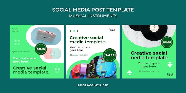 Social media post template set  musical instruments