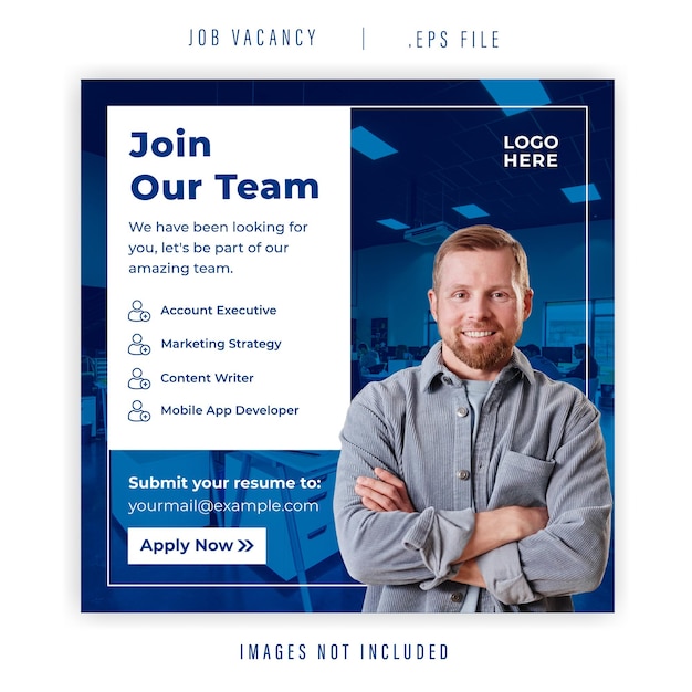 Vector social media post template for we are hiring job vacancy join us