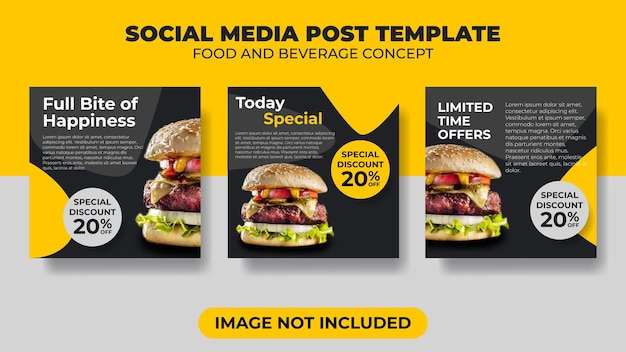 Social media post template with burger shop concept