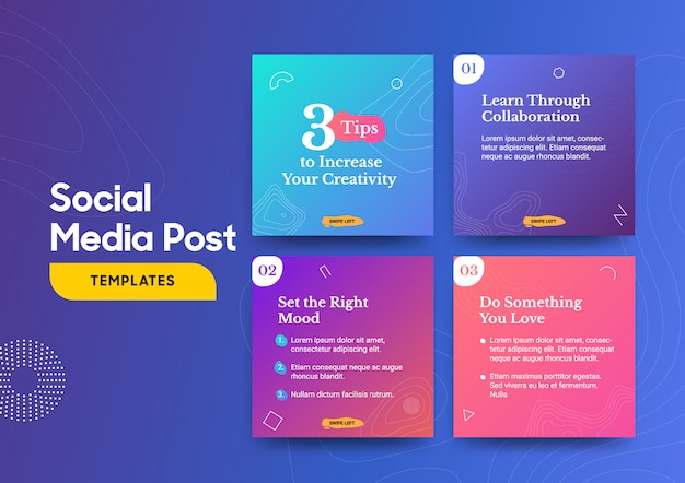 Social media post template with a cool topography design element and trendy gradient colors