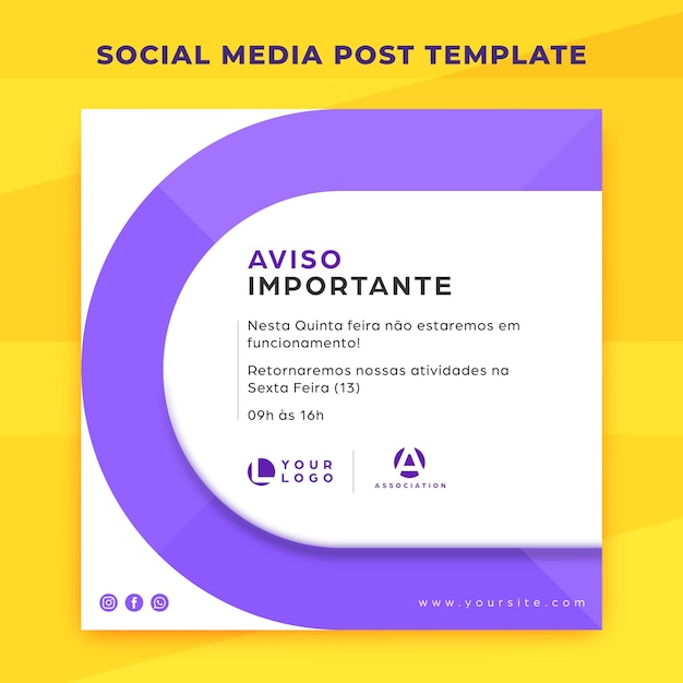 social media post template with important notice