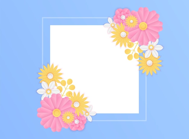 Social media post template with paper cut fresh blue flower decoration. modern dynamic instagram post template