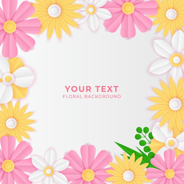 벡터 소셜 미디어 포스트 템플릿에는 종이가 분홍색과 노란색으로 잘린 신선한 꽃 장식이 있습니다. 현대 동적 인스 타 그램 게시물 템플릿