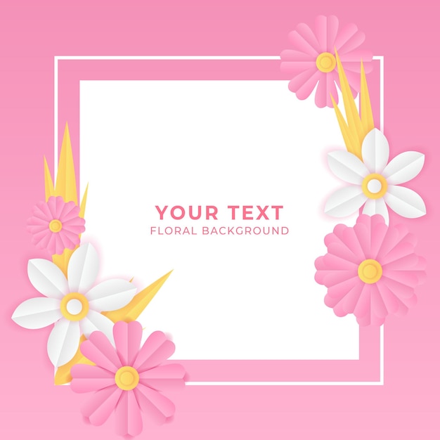 Social media post template with paper cut fresh flower decoration in pink and yellow color. Modern dynamic instagram post template