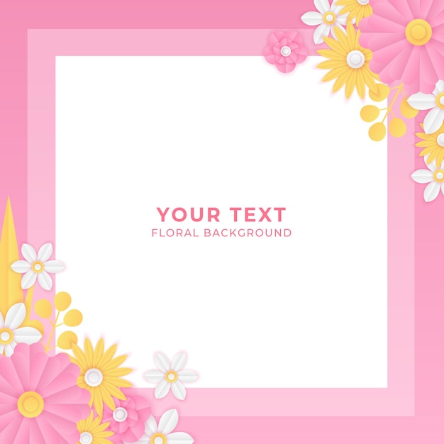 Modello di post sui social media con decorazione di fiori freschi tagliati in carta di colore rosa e giallo. modello di post instagram dinamico moderno