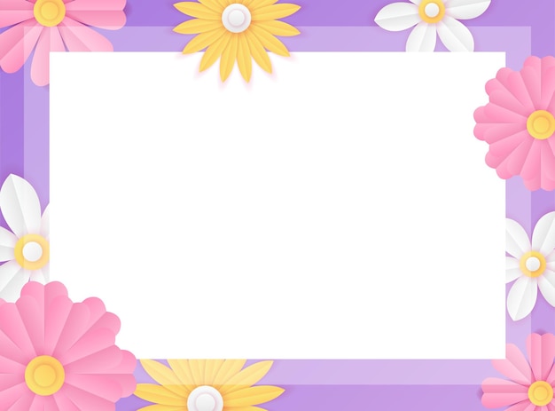 Social media post template with paper cut fresh purple flower decoration. Modern dynamic instagram post template