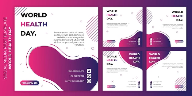 Modello di post sui social media con design viola per la progettazione della campagna della giornata mondiale della salute