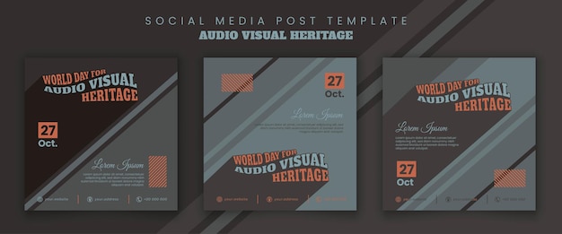 Vector social media post template with typography of world day for audio visual heritage design