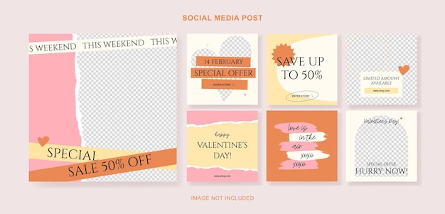 Social media post templates for digital marketing and sales promotion on valentines day