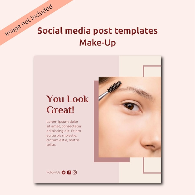 Vector social media post templates for make-up brand