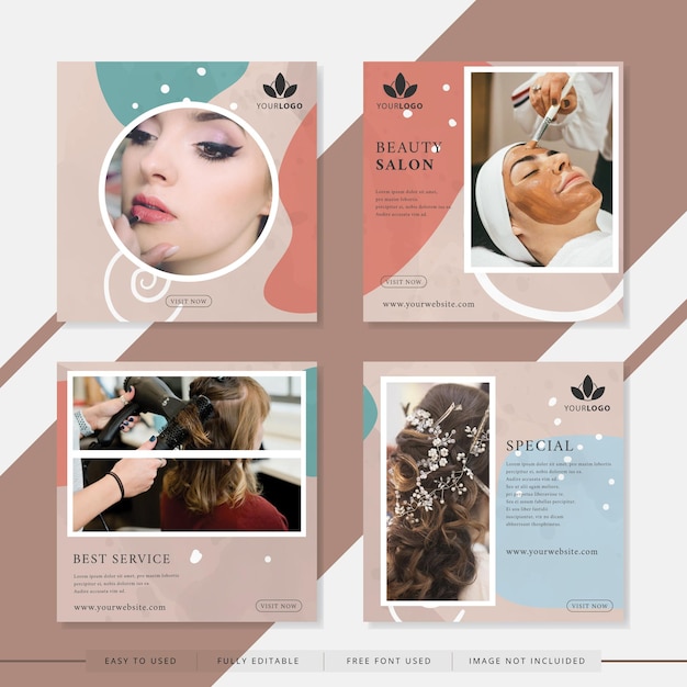 Social media post templates suitable for beauty or salon company