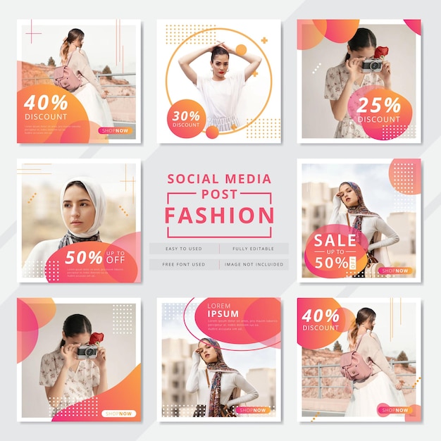 Social media post templates suitable for fashion or clothing company