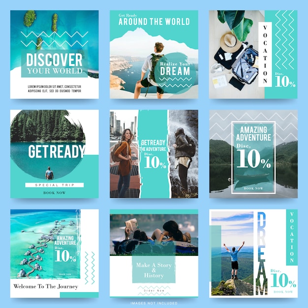 Vector social media post templates for travel