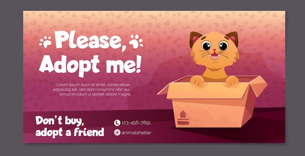 Modelli di post sui social media con promozione dell'adozione di animali domestici adottami banner con simpatici gatti in scatola piccoli gattini e motivi di stampa della zampa illustrazione di cartoni animati vettoriali per pagine web di progettazione di volantini