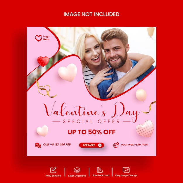 Social media post for valentines day sale and Instagram banner template design