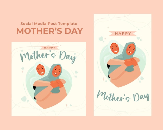 Vector social media post of vector young woman hugging her mother