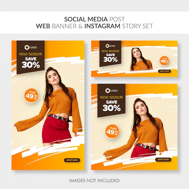 Insieme di storia di social media post web banner e instagram