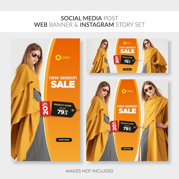 Vector social media post web banner and instagram story set