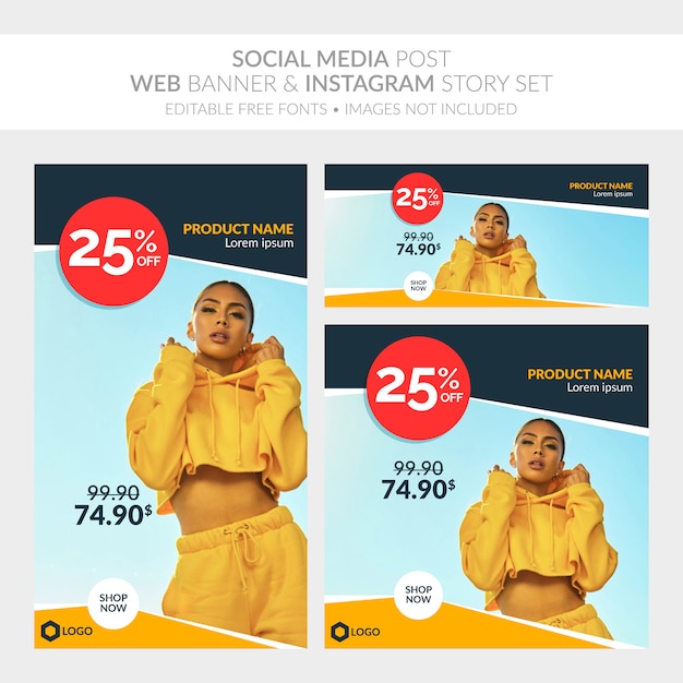 Social media post banner web e instagram story set