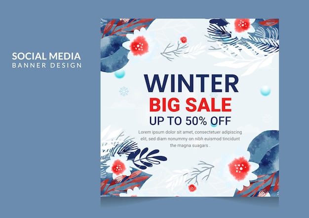 Vector social media post winter sell banner design template