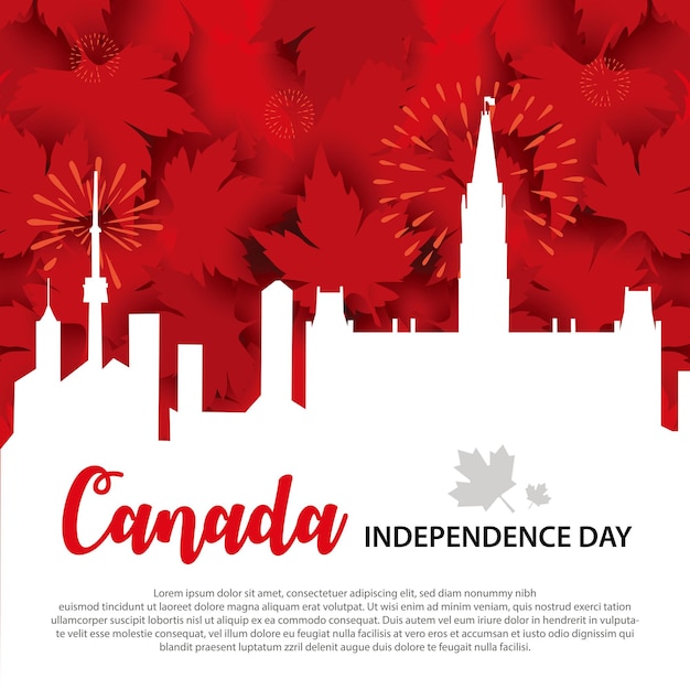 Social media poster of independence day of Canada illustrate on the background of Canada city