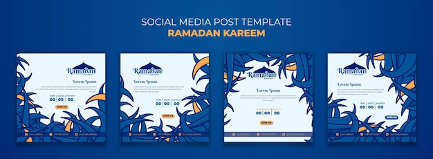 Social media postsjabloon met blauw grasontwerp voor ramadan kareem of eid mubarak-ontwerp