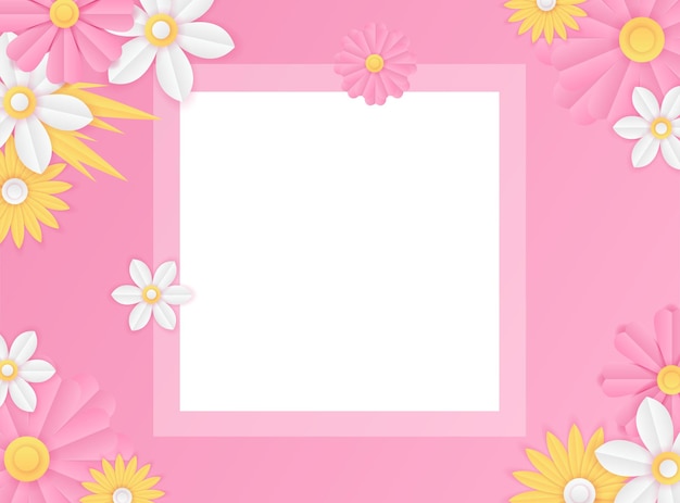 Social media postsjabloon met papier gesneden verse bloemdecoratie in roze en gele kleur. Moderne dynamische instagram-postsjabloon