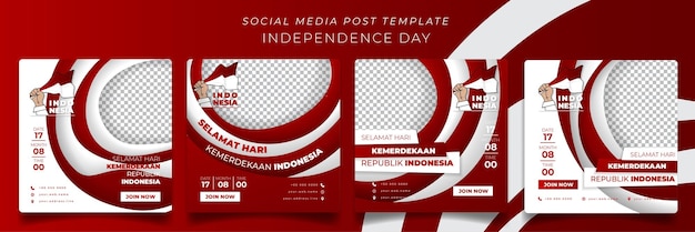 Social media postsjabloon op papier gesneden achtergrond voor indonesië onafhankelijkheidsdag campagneontwerp