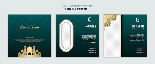 Social media postsjabloon op vierkante achtergrond met eenvoudig ornamentontwerp voor Ramadan Kareem