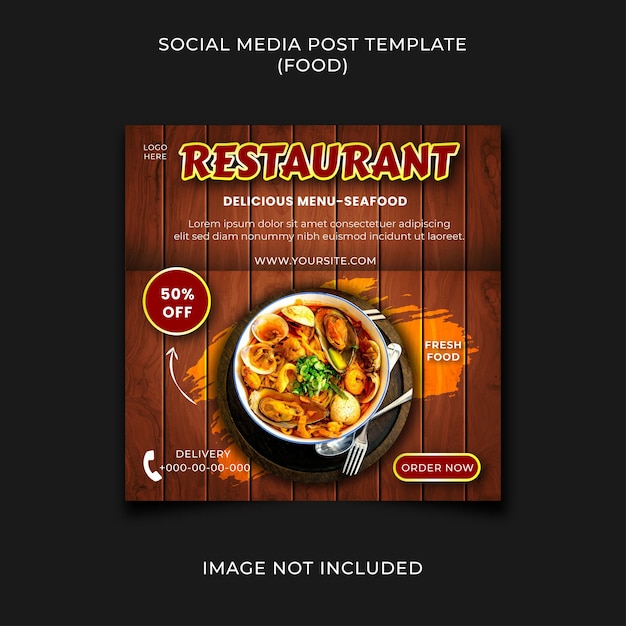 Social media postsjabloon Restaurantmenu met houten bord