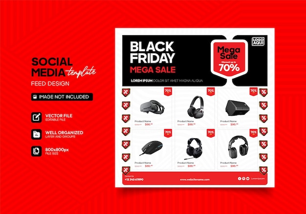 social media postsjabloon voor Black Friday-evenementpromotie met voorbeeld van productafbeelding