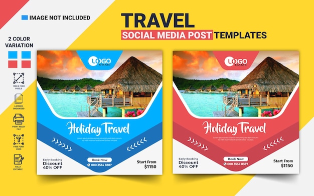 Social media postsjabloon voor reizen en toerisme voor het ontwerp van Instagram-postbanners